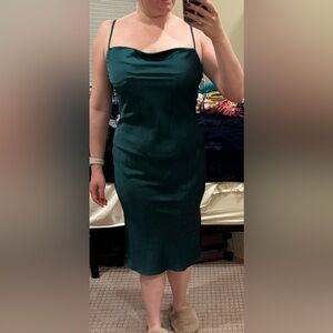 Emerald green cowl neck dress